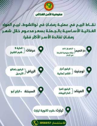مفوضية الأمن الغذائي تحدد مناطق بيع المواد الغذائية بسعر مدعوم فى نواكشوط